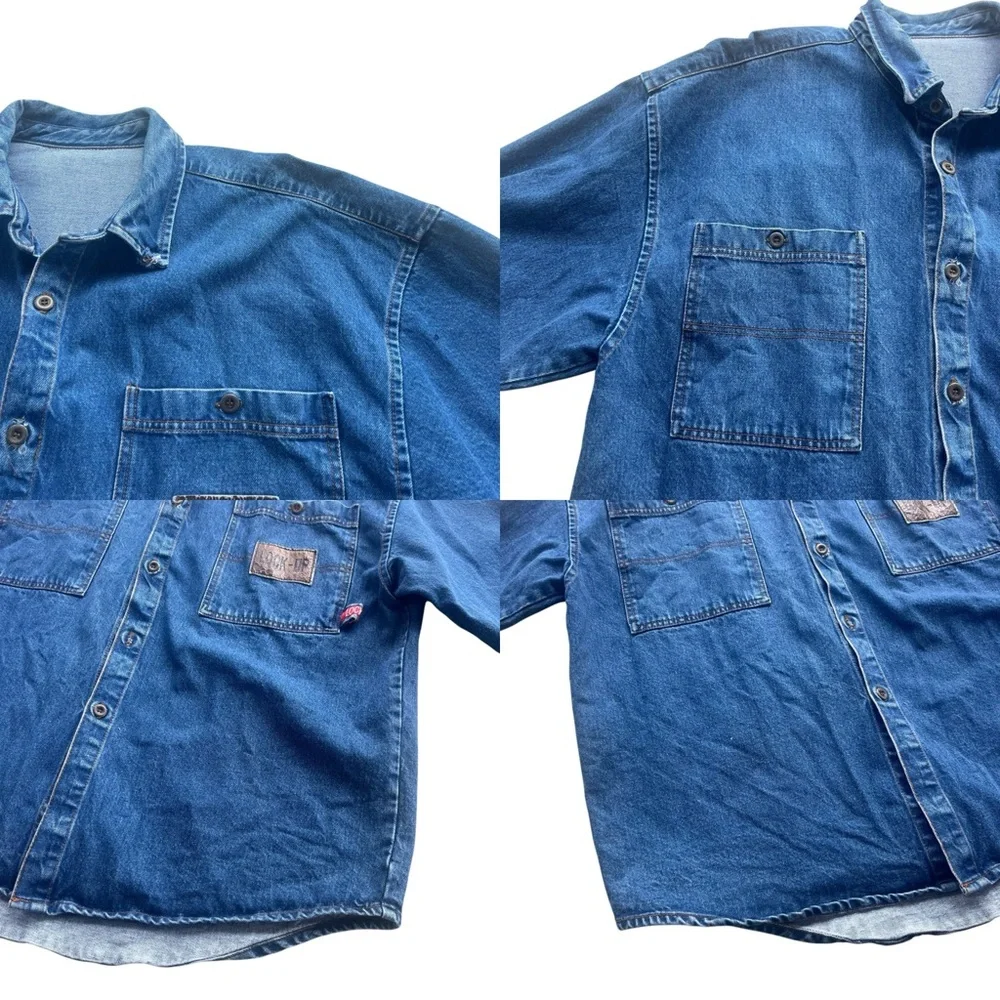 Lock Up Denim Mens XXL Med Wash Denim Button Front Long Sleeve Jean Shirt Jacket